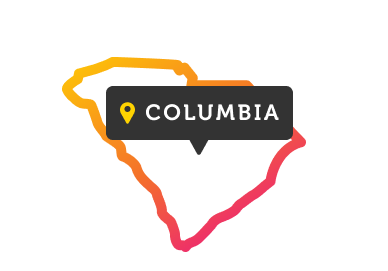 Graphic of South Carolina state outline with Columbia marker.