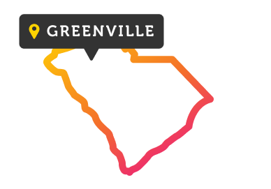 state of south carolina with a greenville map pin